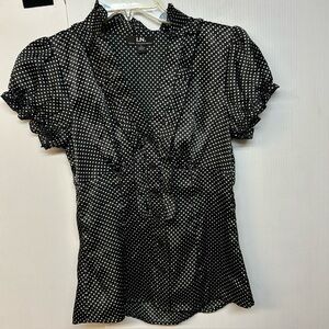 Vintage I.N. San Francisco Polka Dot Ruffled Blouse Black/White Small